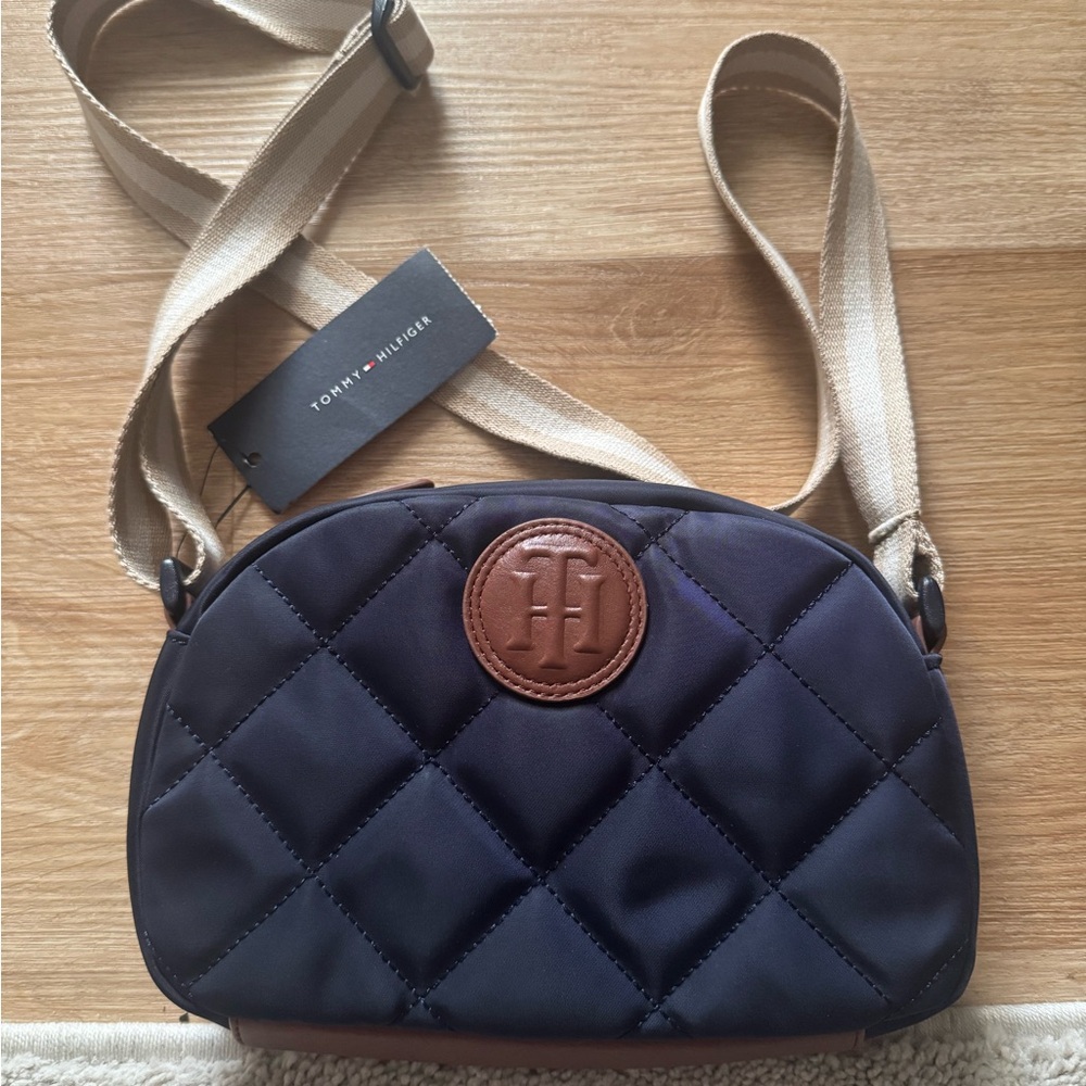 Tommy Hilfiger Quilted Crossbody Bag in Navy and Tan